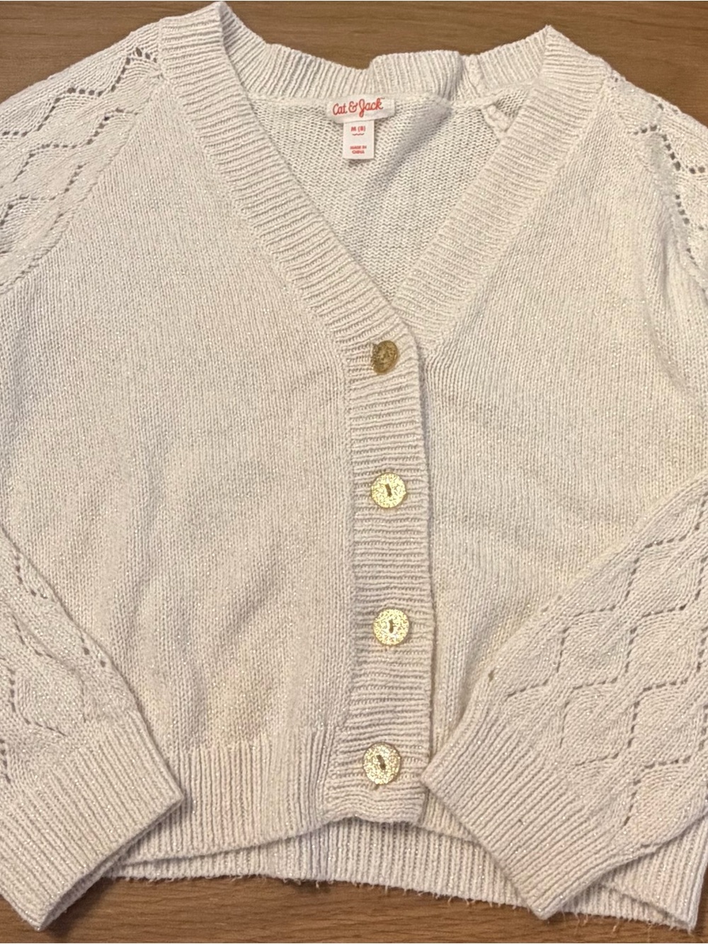 3 for $18 Cat & Jack Cream V-Neck Button Cardigan with Gold Buttons
